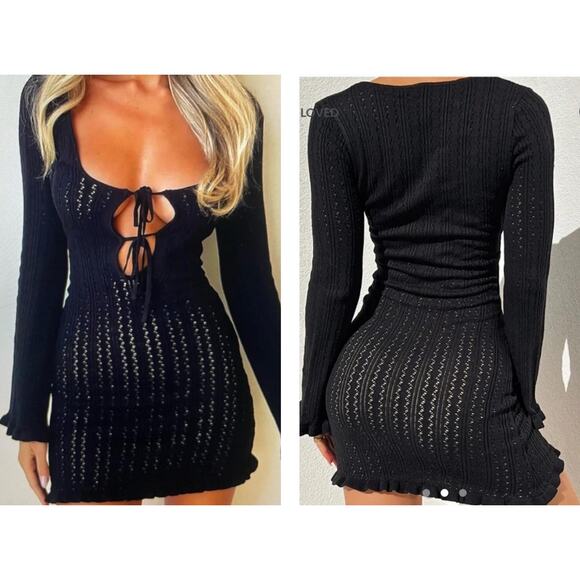 Tiger Mist - Florence Pointelle Knit Long Sleeve Mini Dress in Black - Picture 5 of 5